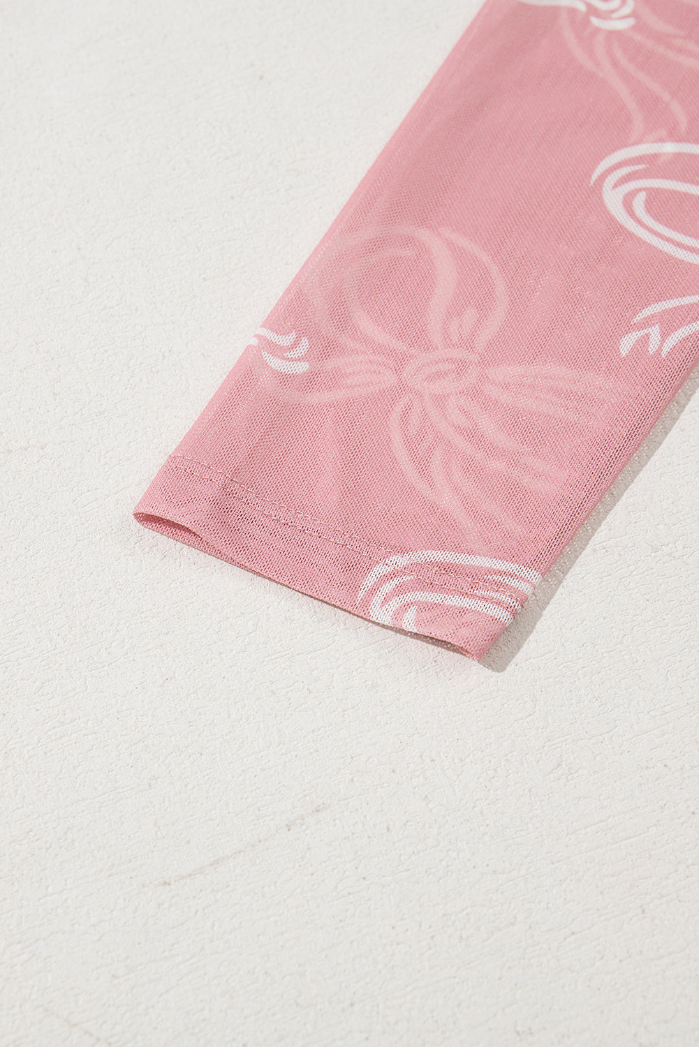 Black Bow Print Long Sleeve Mesh Top