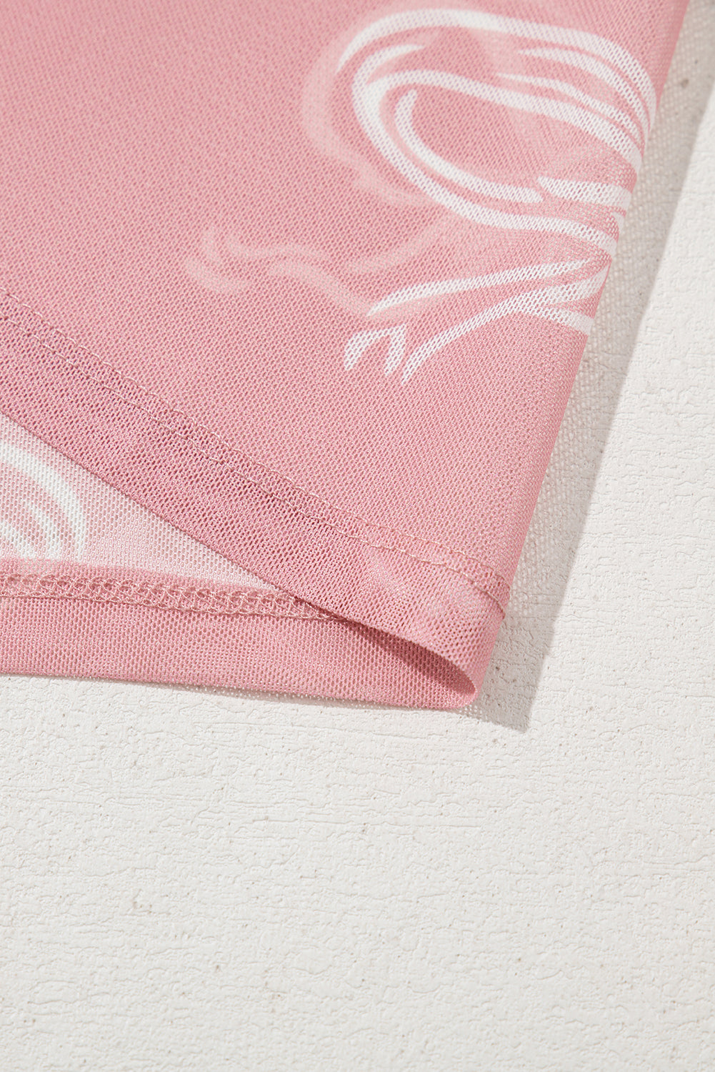 Black Bow Print Long Sleeve Mesh Top