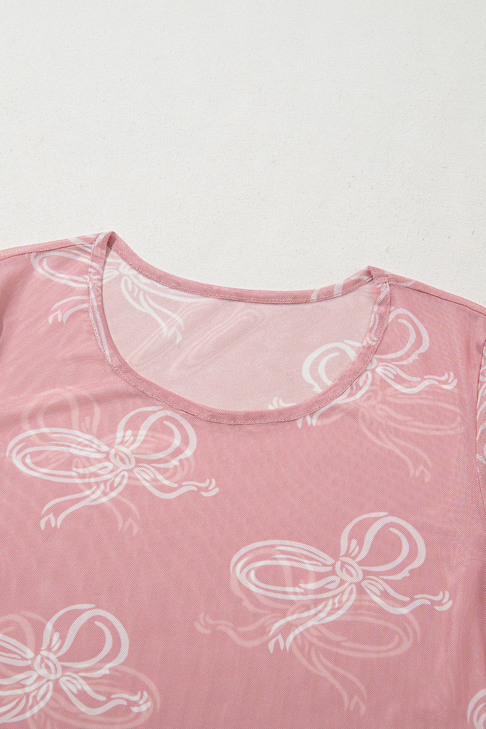 Black Bow Print Long Sleeve Mesh Top