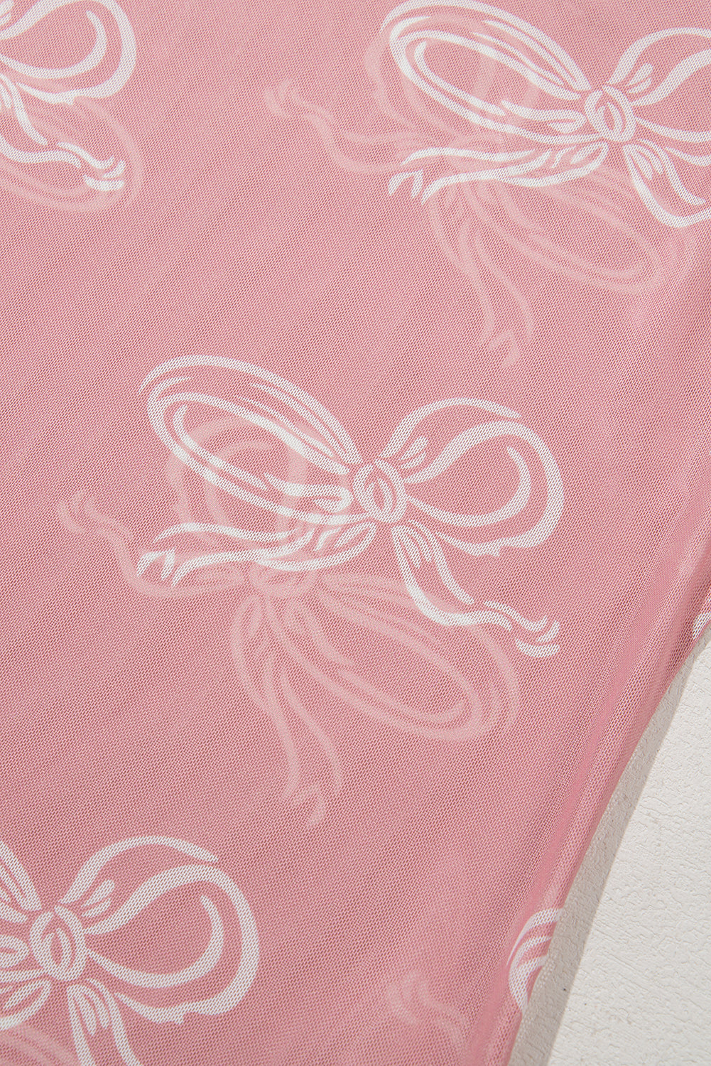 Black Bow Print Long Sleeve Mesh Top