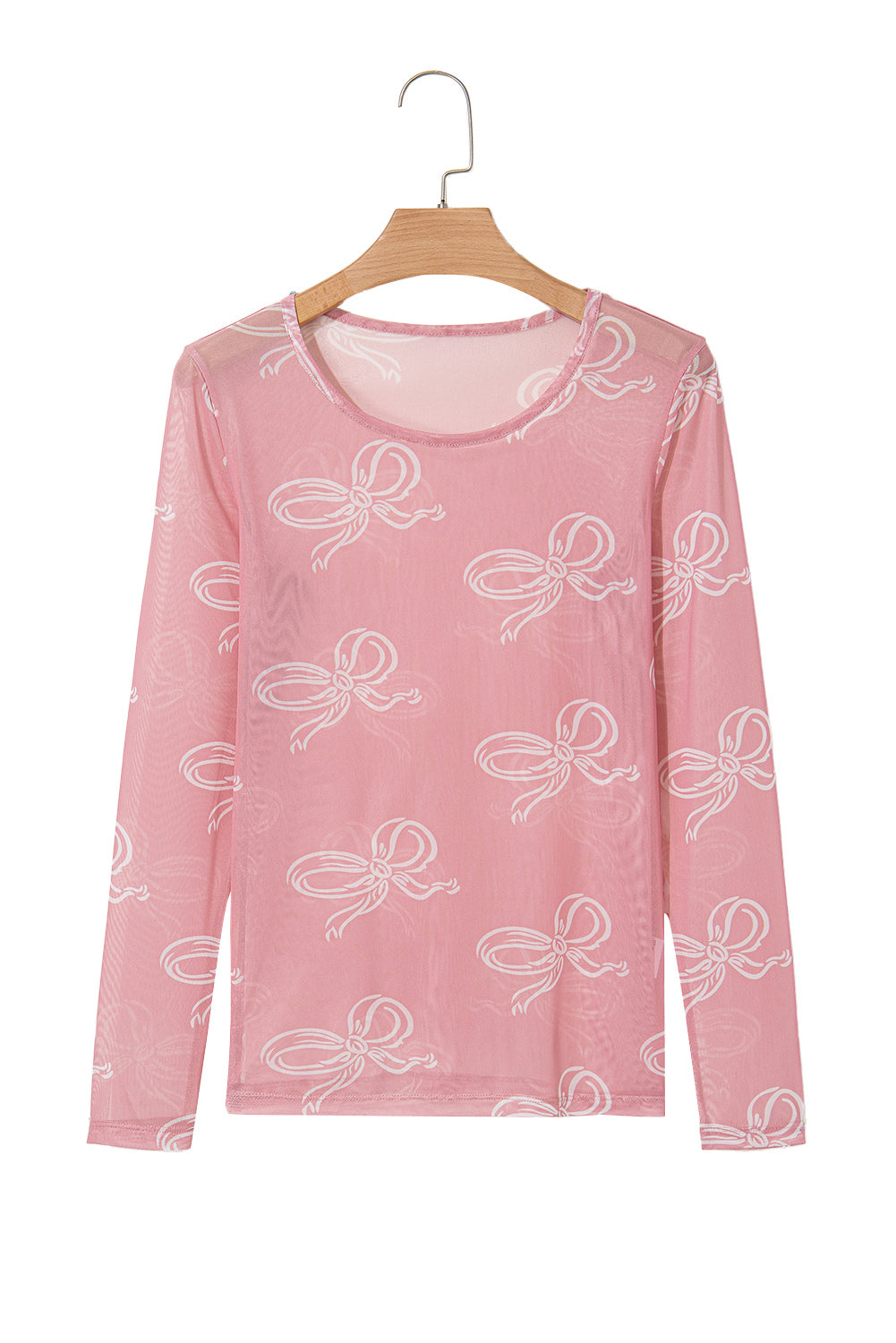 Black Bow Print Long Sleeve Mesh Top